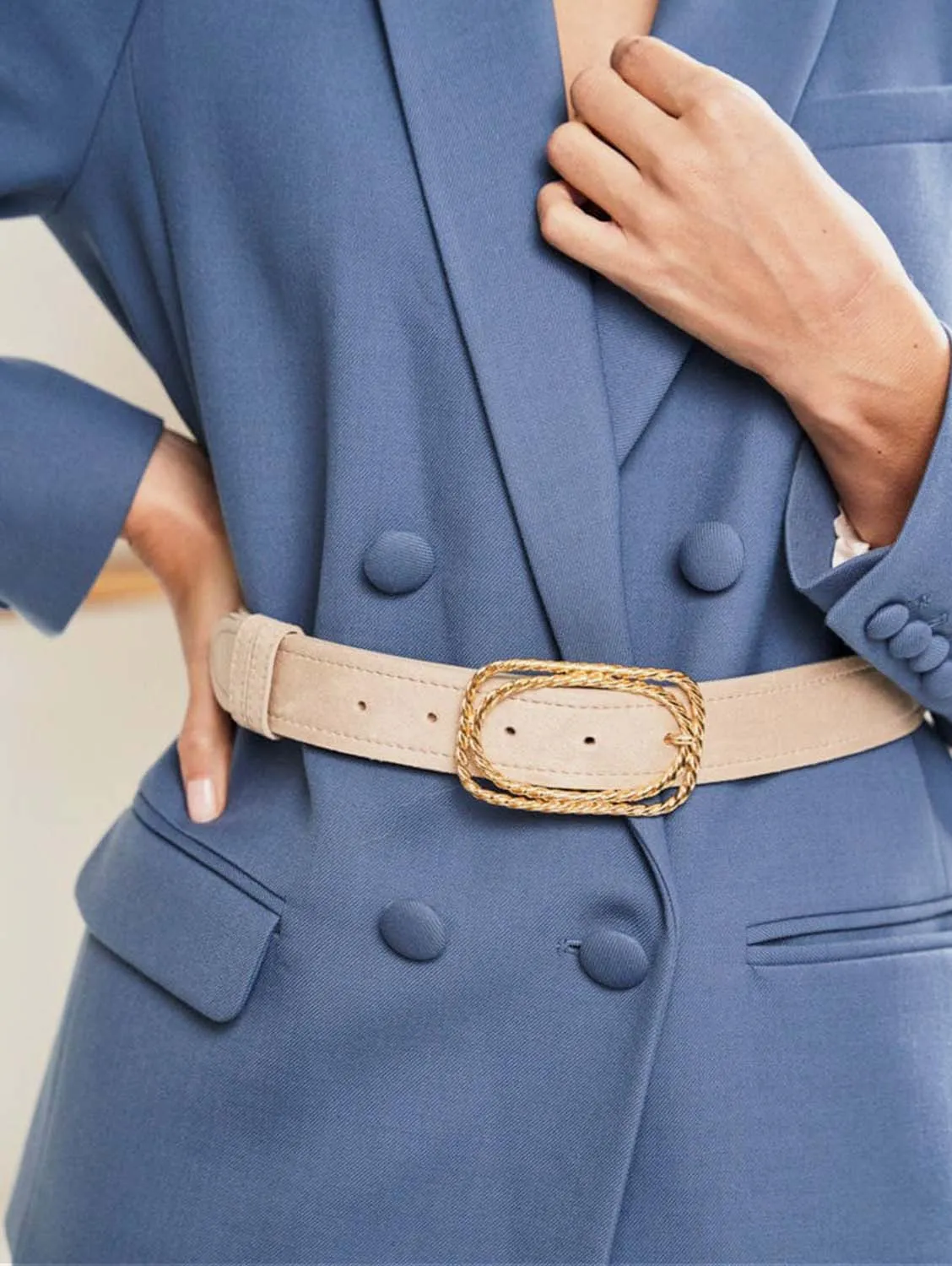 Serenade Vegan Gold Buckle Belt | Cream