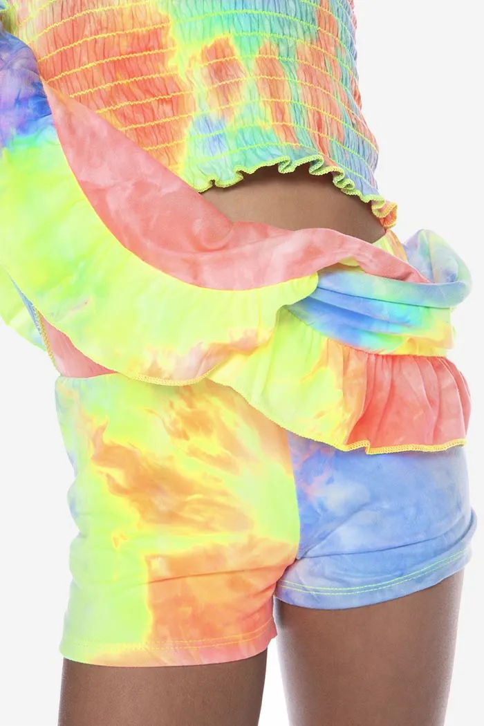 Simply Soft Asymmetrical Ruffle Skort - Neon Sherbet Tie Dye