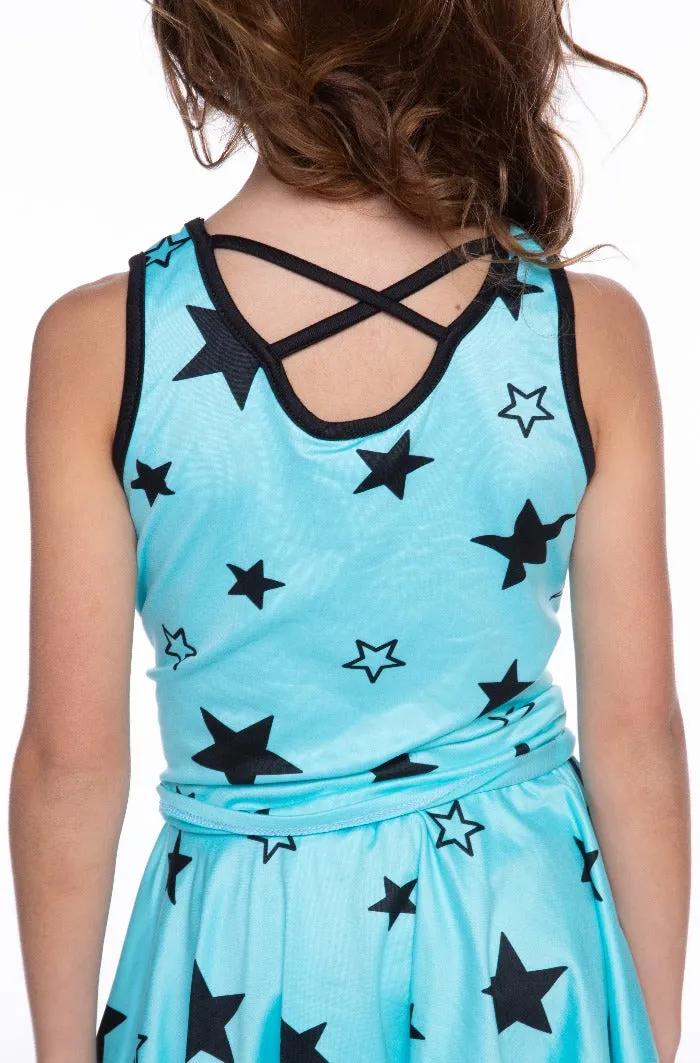 Simply Soft Cross-Back Tank - Neon Aqua Stars