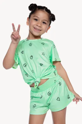 Simply Soft Smocked Short - Washed Neon Lime Emojis