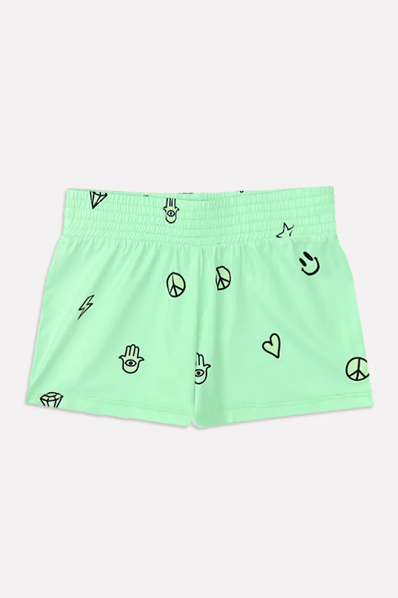 Simply Soft Smocked Short - Washed Neon Lime Emojis