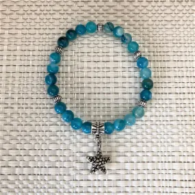 Sky Blue Fire Agate Beaded Bracelet with Silver Starfish Charm