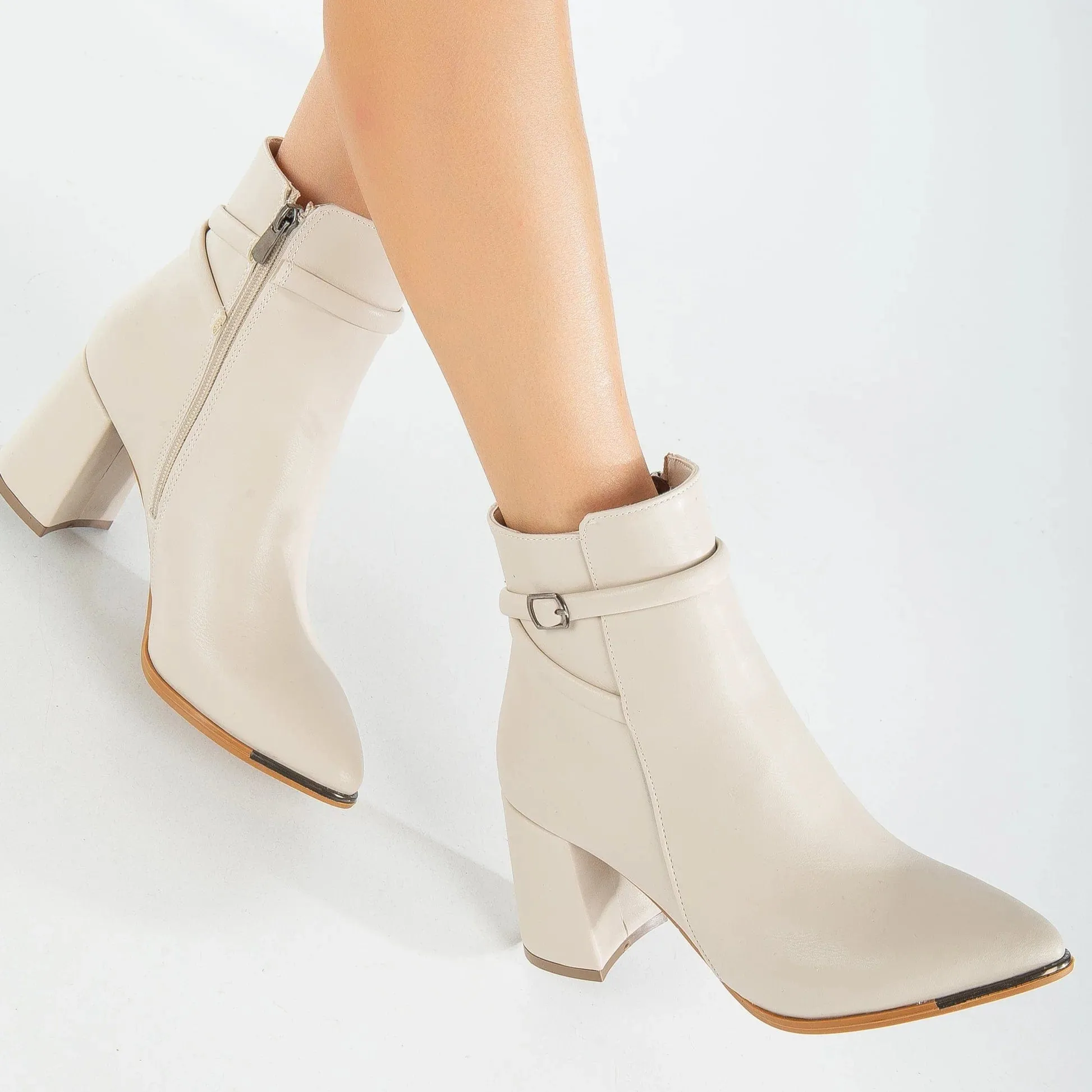 Solange Vegan Suede Heeled Ankle Boots | Beige