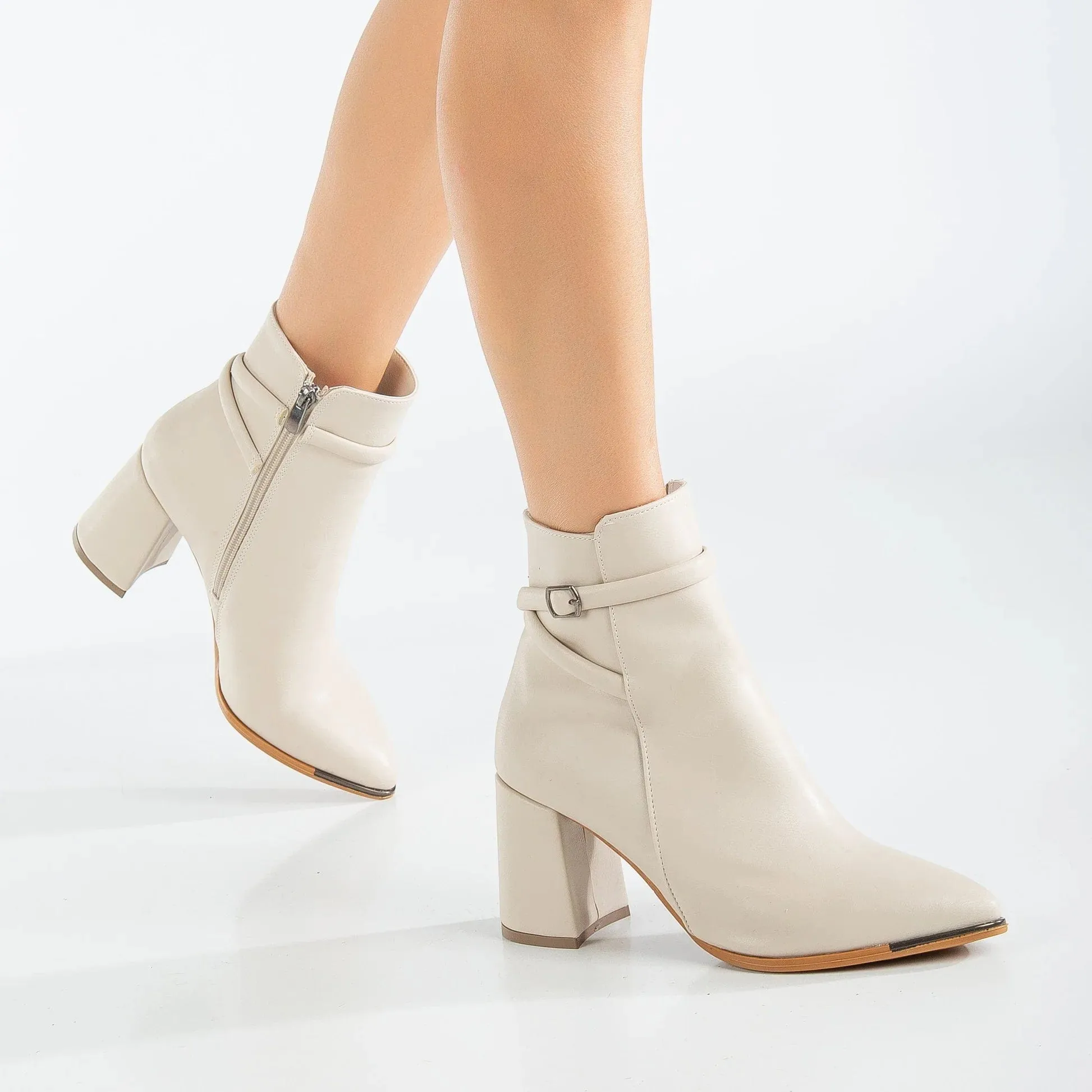 Solange Vegan Suede Heeled Ankle Boots | Beige