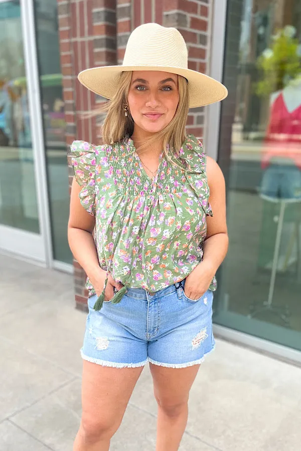 Summer Days Green Floral Top