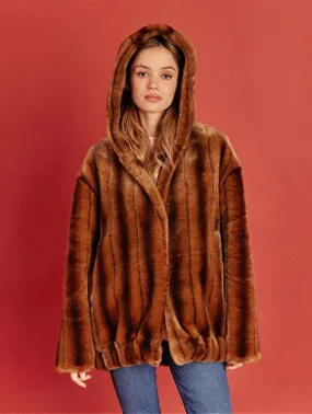 Tabatha Vegan Fur Short Hooded Coat | Mink