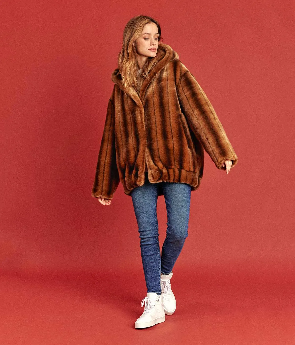 Tabatha Vegan Fur Short Hooded Coat | Mink