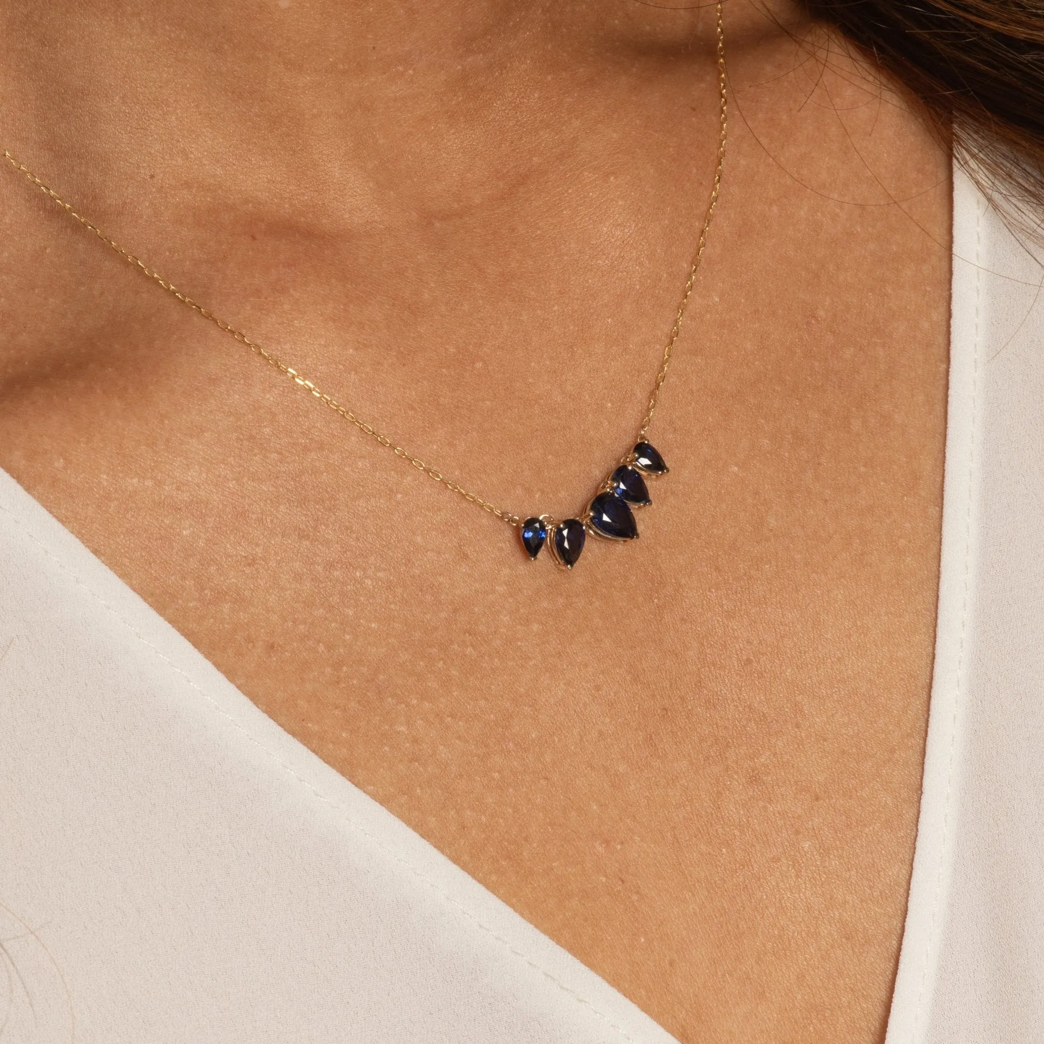 Teardrop Shaped Blue Sapphire Necklace