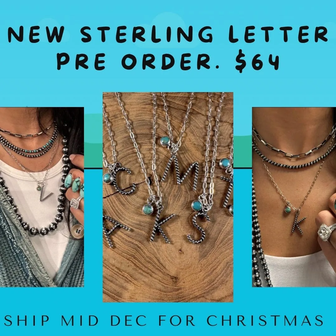 The Cable Initial Letter Sterling Silver with Turquoise Necklace