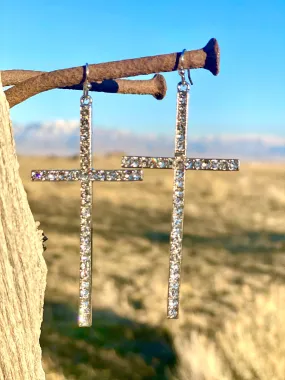 The Calistoga Crystal Silver Cross Earrings