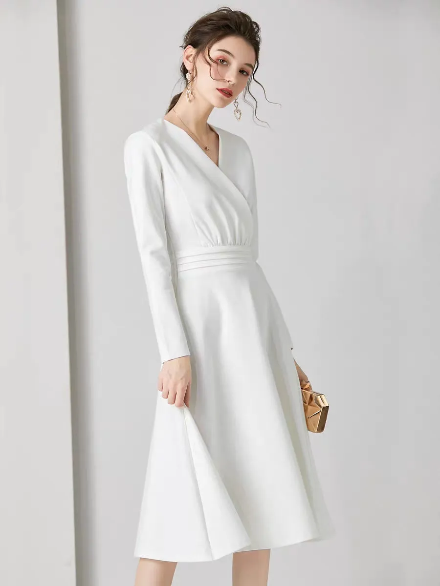 The Chantel Long/Mid Sleeves White Midi Dress