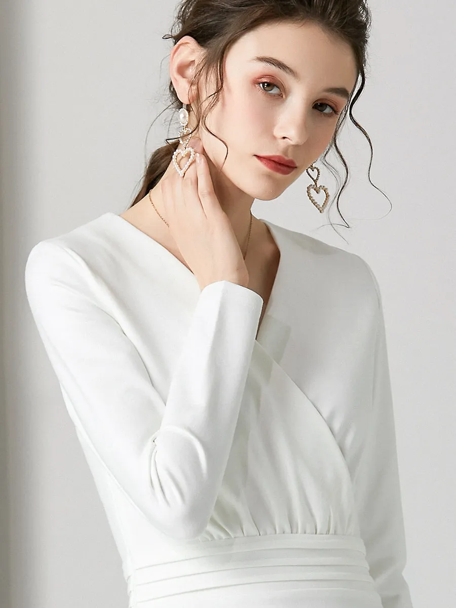 The Chantel Long/Mid Sleeves White Midi Dress