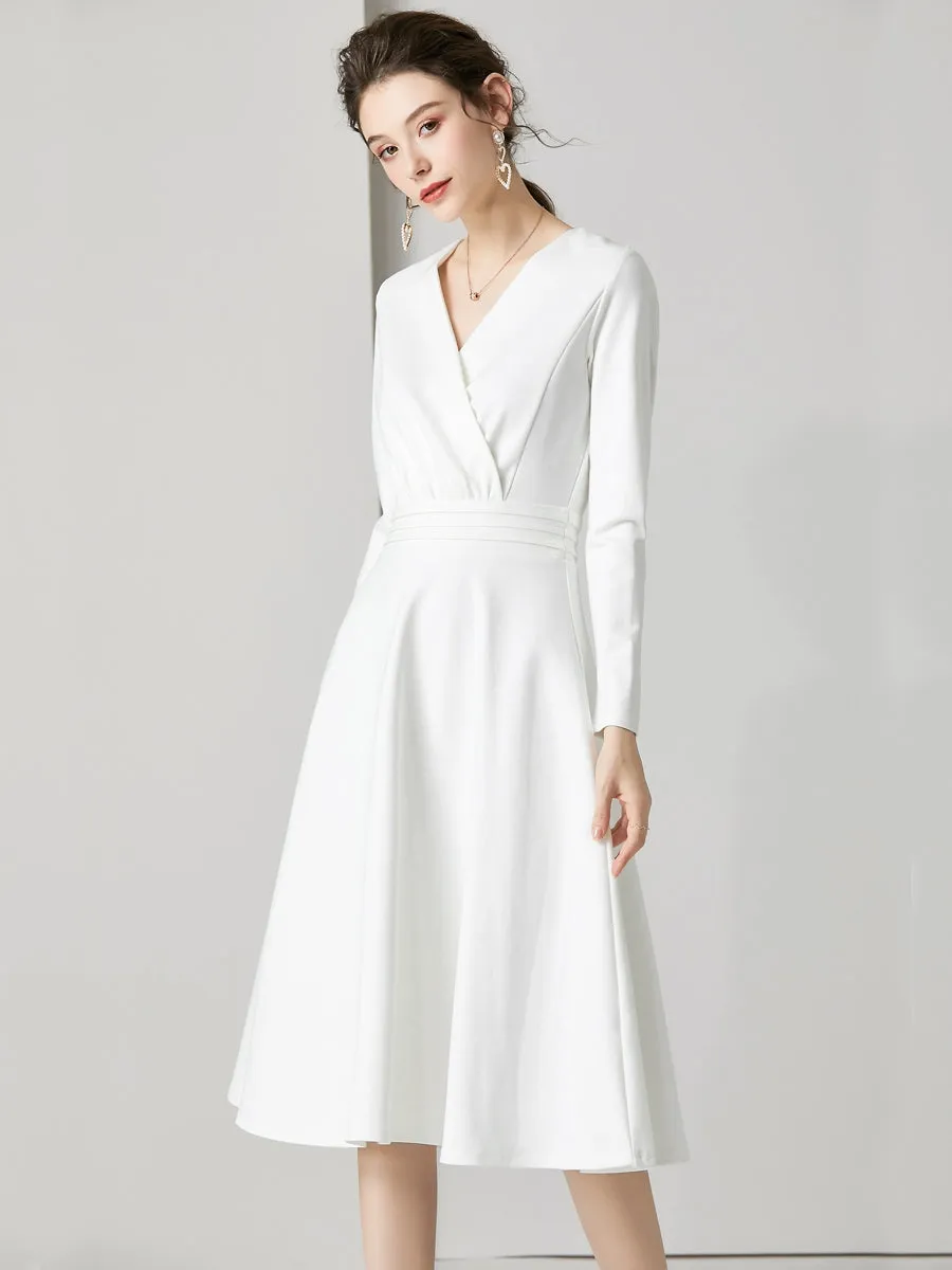 The Chantel Long/Mid Sleeves White Midi Dress