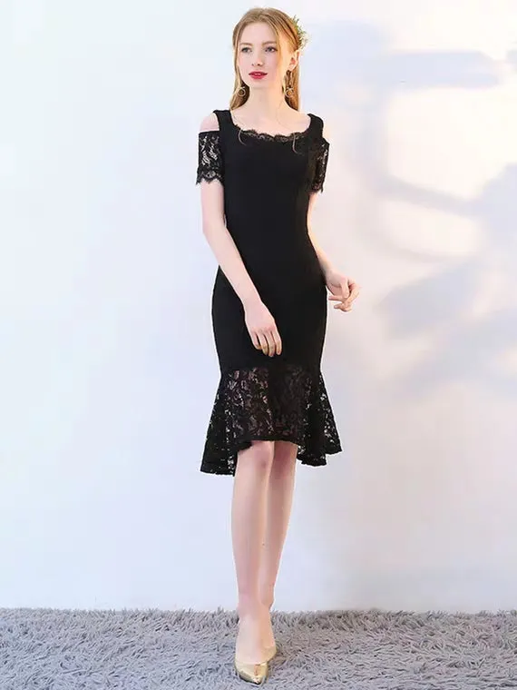 The Keridia Off Shoulder Black / Red Lace Dress (Available In 2 Colours)