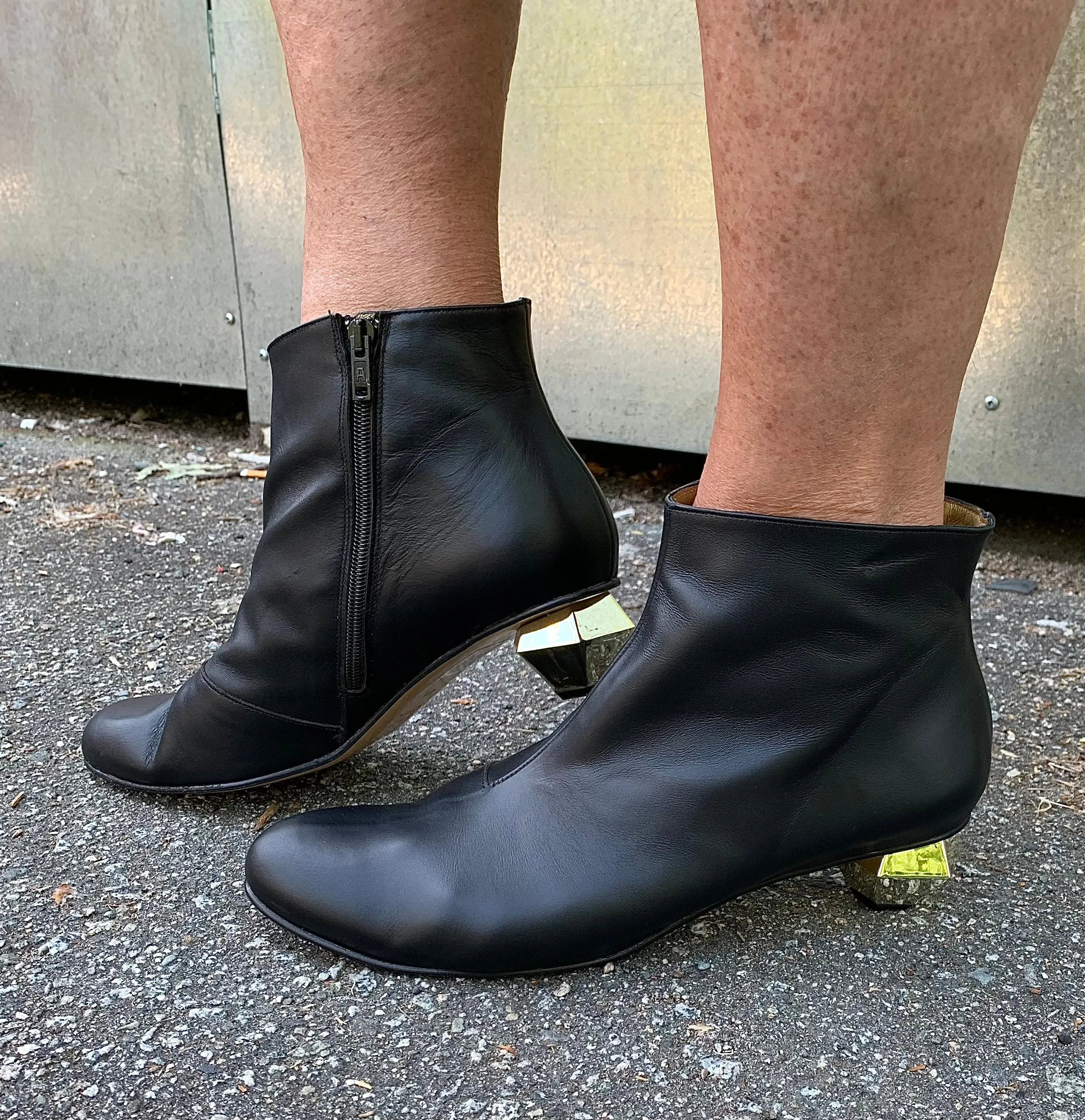 TONU Black Bootie With Gold Heel