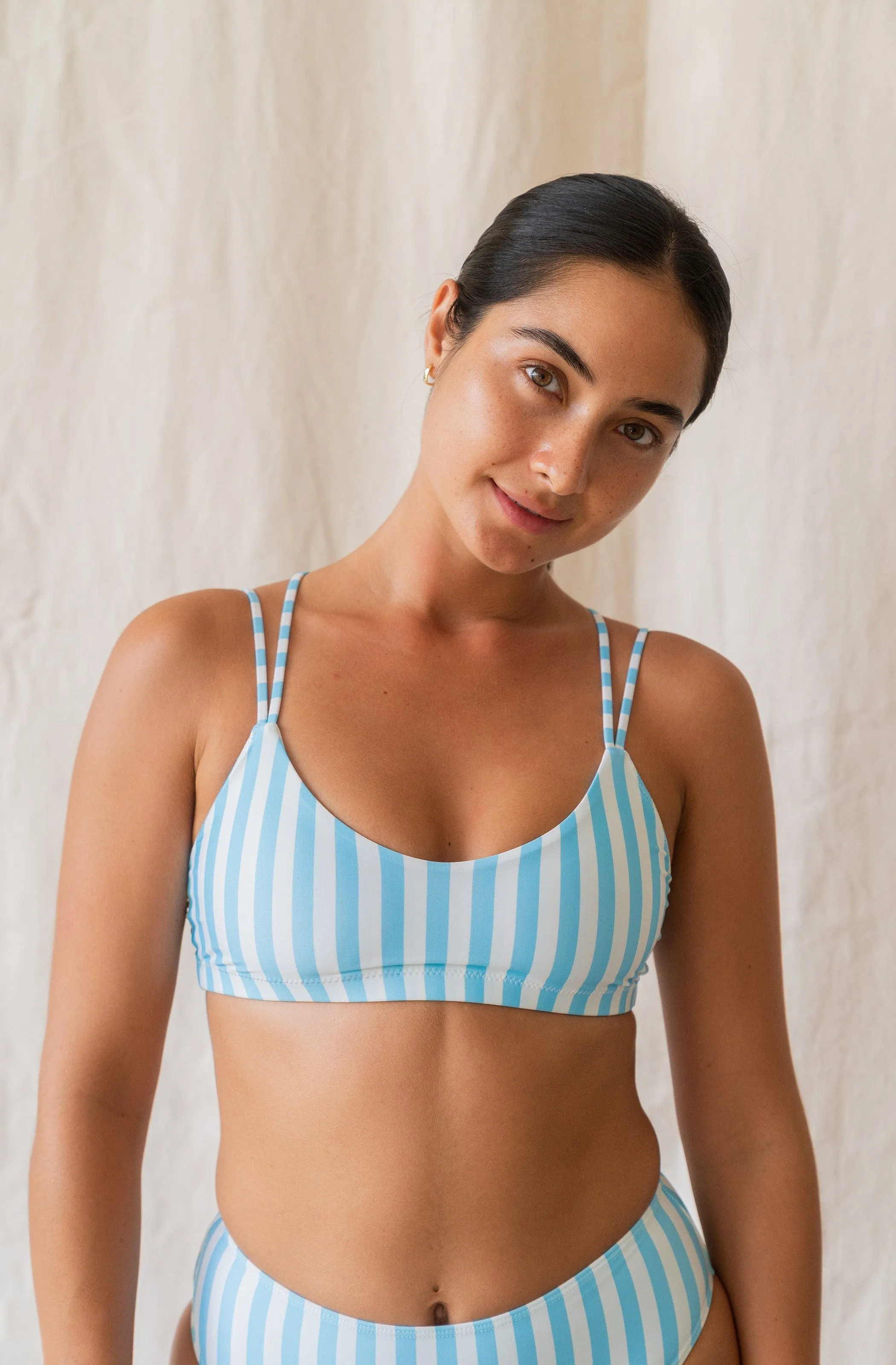 Topanga ECONYL Bikini Top | Powder Blue Stripe