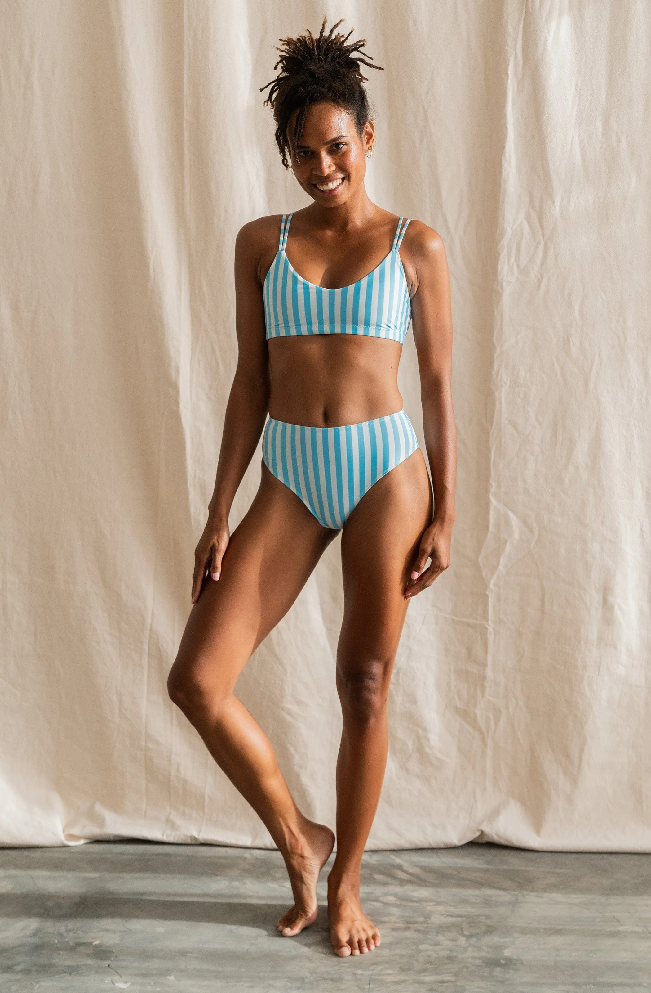 Topanga ECONYL Bikini Top | Powder Blue Stripe