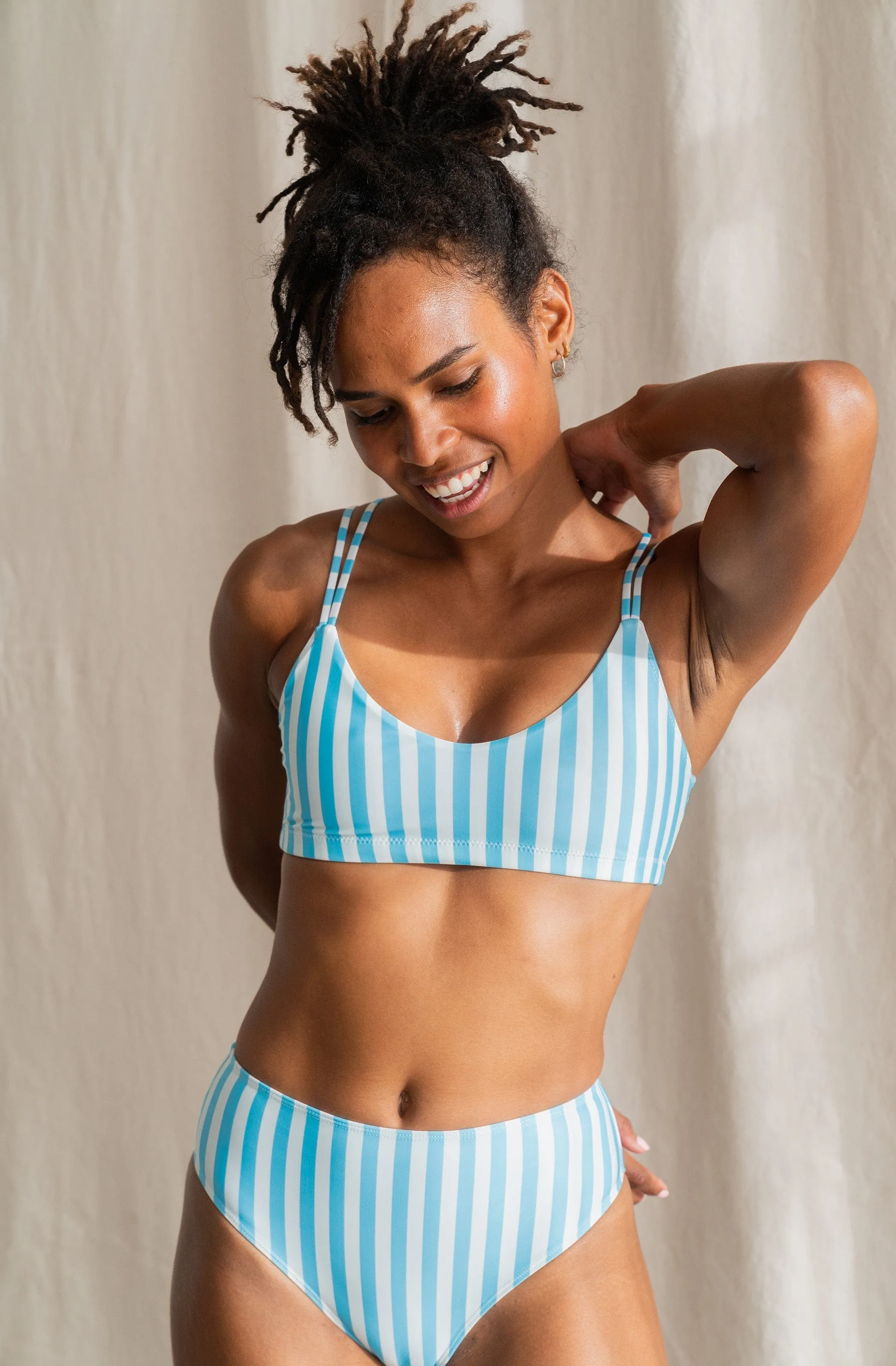 Topanga ECONYL Bikini Top | Powder Blue Stripe