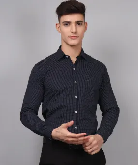 TryBuy Premium Pure Cotton Dot Printed  Navy Blue Button-Up Shirt For Men