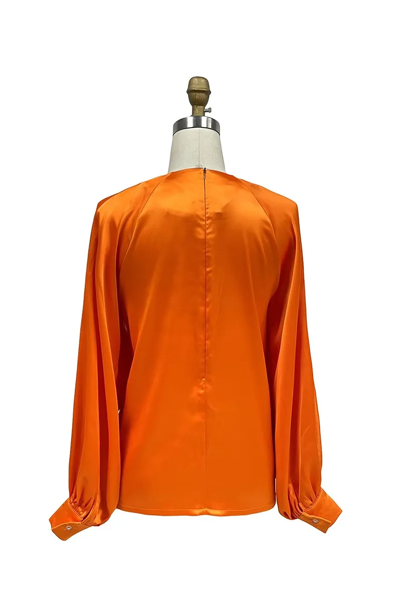 Vibrantly Tiger Orange Bow Blouse