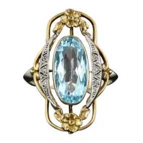 Vintage Aesthetic Flower Design Aquamarine Ring