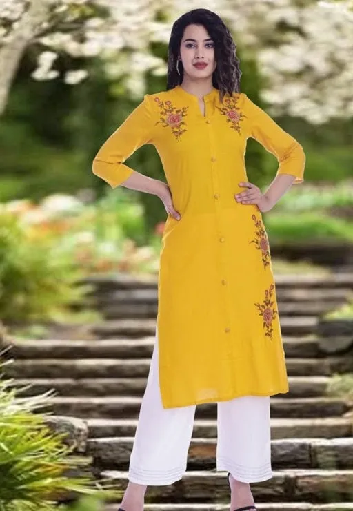 Women Embroidered Viscose Rayon Kurti