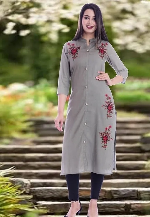 Women Embroidered Viscose Rayon Kurti