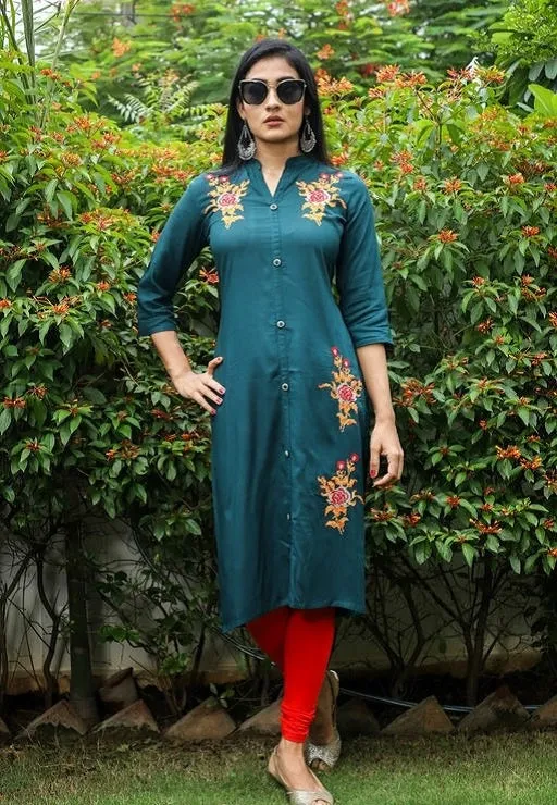 Women Embroidered Viscose Rayon Kurti