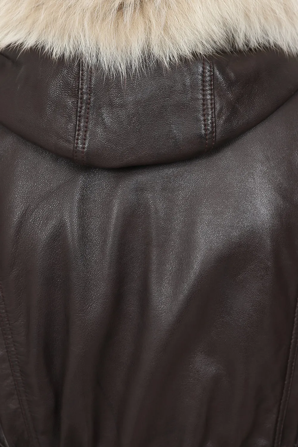 Women's Detachable Fur Trimmed Hood Brown Real Leather Jacket Coat - 'BARBARA'