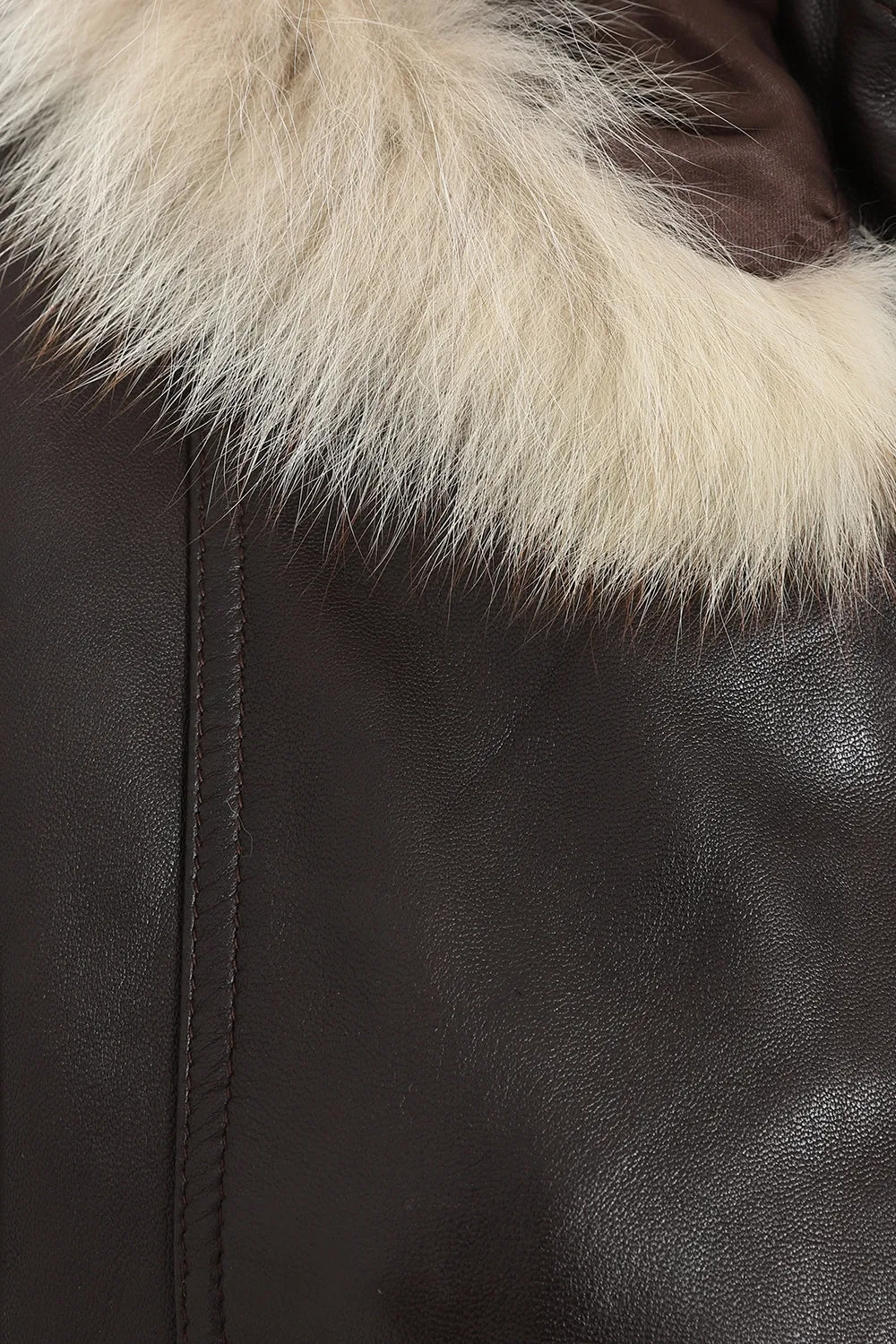 Women's Detachable Fur Trimmed Hood Brown Real Leather Jacket Coat - 'BARBARA'