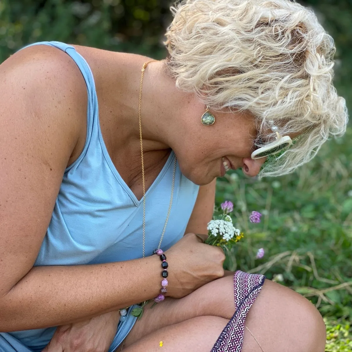 Yoga Themed Jewelry Set for Her with Tourmaline for Understanding